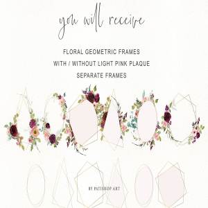 金色&勃艮第深红花卉水彩插画合集