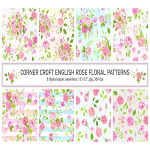 英国玫瑰水彩插画背景素材 Watercolor English Rose Pattern