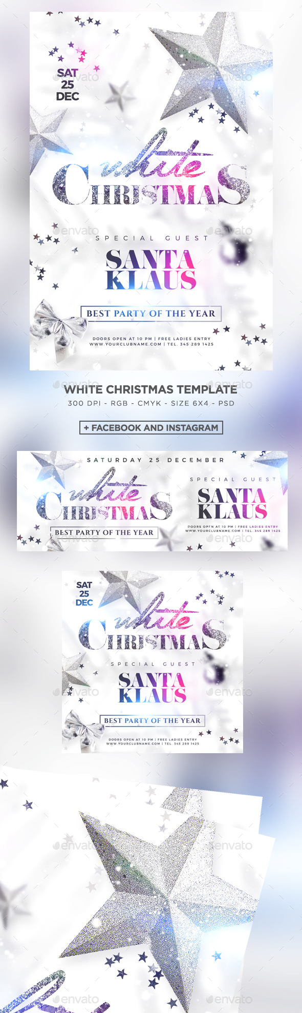 独特白色圣诞节派对海报模板 White Christmas Party [psd]