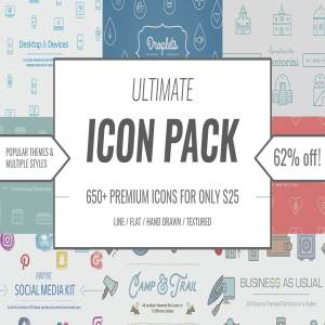 660枚实用矢量图标 Ultimate Icon Pack / 660 Vector Icon（商业+徒步+桌面设备+社交媒体…）