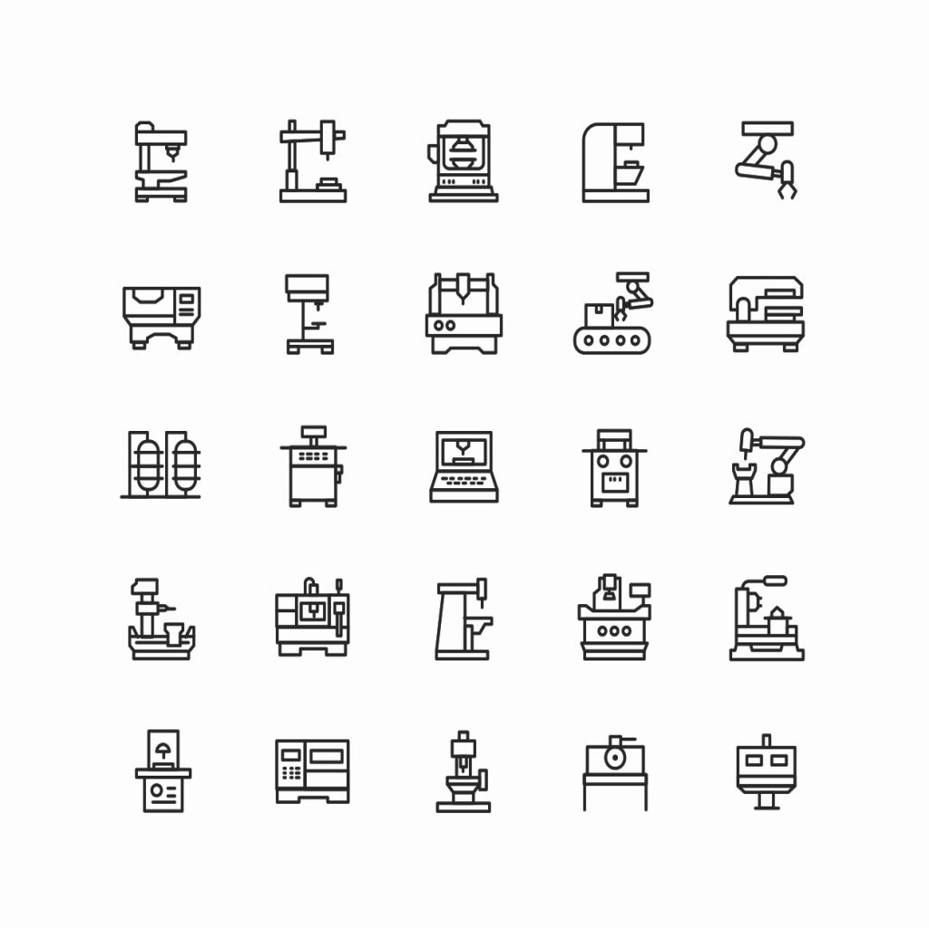 cnc数控机床矢量图标素材 cnc machine vector icons 