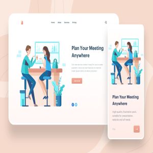 便捷会议管理主题APP&Web矢量插画 Plan Your Meeting Anywhere Illustration – Website
