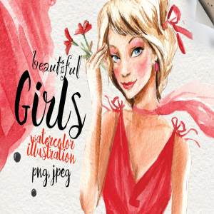 6个水彩手绘女孩形象插画 6 Beautiful girls