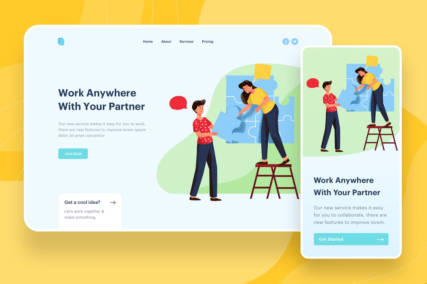 合作伙伴主题Web设计矢量插画素材 Work With Partner Illustration – Website Header