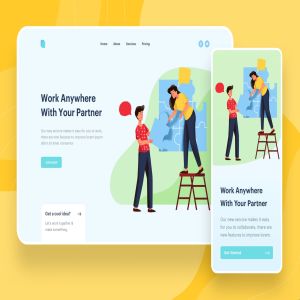 合作伙伴主题Web设计矢量插画素材 Work With Partner Illustration – Website Header