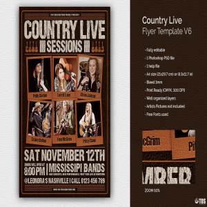 乡村音乐民谣演奏会宣传传单PSD模板 V6 Country Live Flyer PSD V6