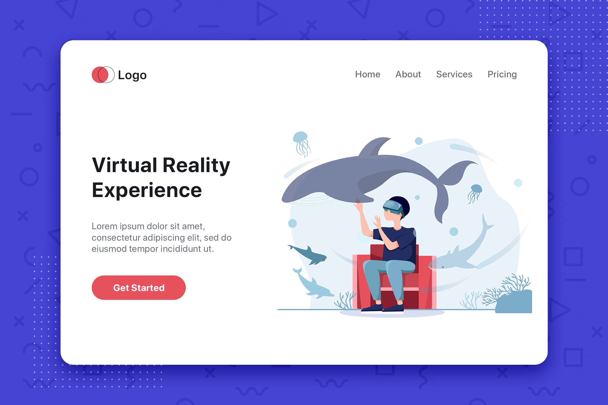 虚拟增强现实VR眼镜产品主题网站首页设计概念插画 Virtual augmented reality glasses concept