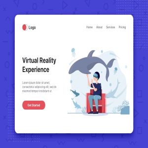 虚拟增强现实VR眼镜产品主题网站首页设计概念插画 Virtual augmented reality glasses concept