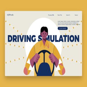 模拟驾驶插画网站Banner＆着陆页设计模板 Drive Simulation – Banner & Landing Page