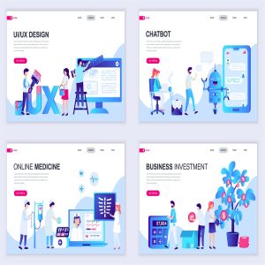 扁平设计风格场景概念插画网站着陆页设计模板v1 Set of Landing Page Templates Flat Concept