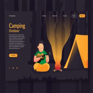 户外露营主题Web网站设计矢量插画模板 Camping Outdoor – Web Header & Vector Template GR