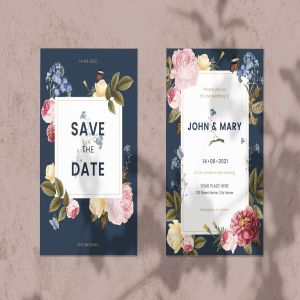 花卉装饰婚礼邀请函设计模板 Floral Wedding Invitation Card Template插图1