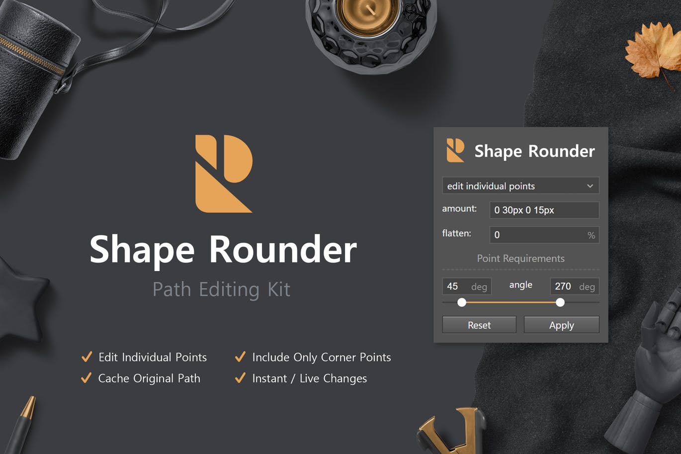 PS平滑圆角图形路径编辑插件 Shape Rounder – Path Editing Kit