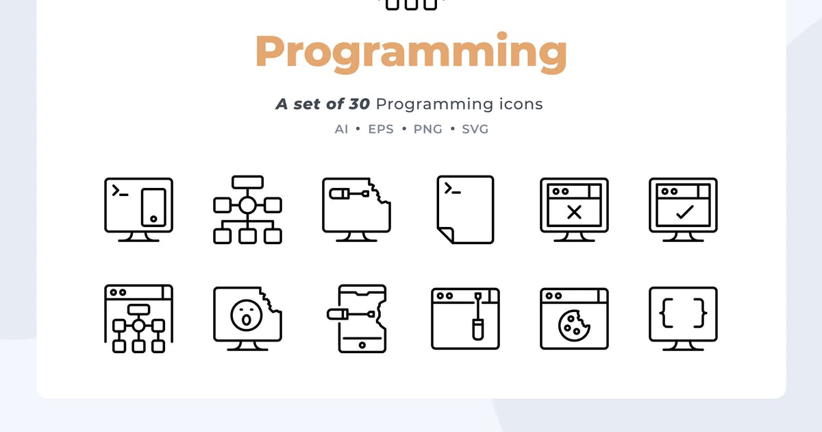 30枚编程程序开发线条图标素材 Basic line – 30 Programming Icons