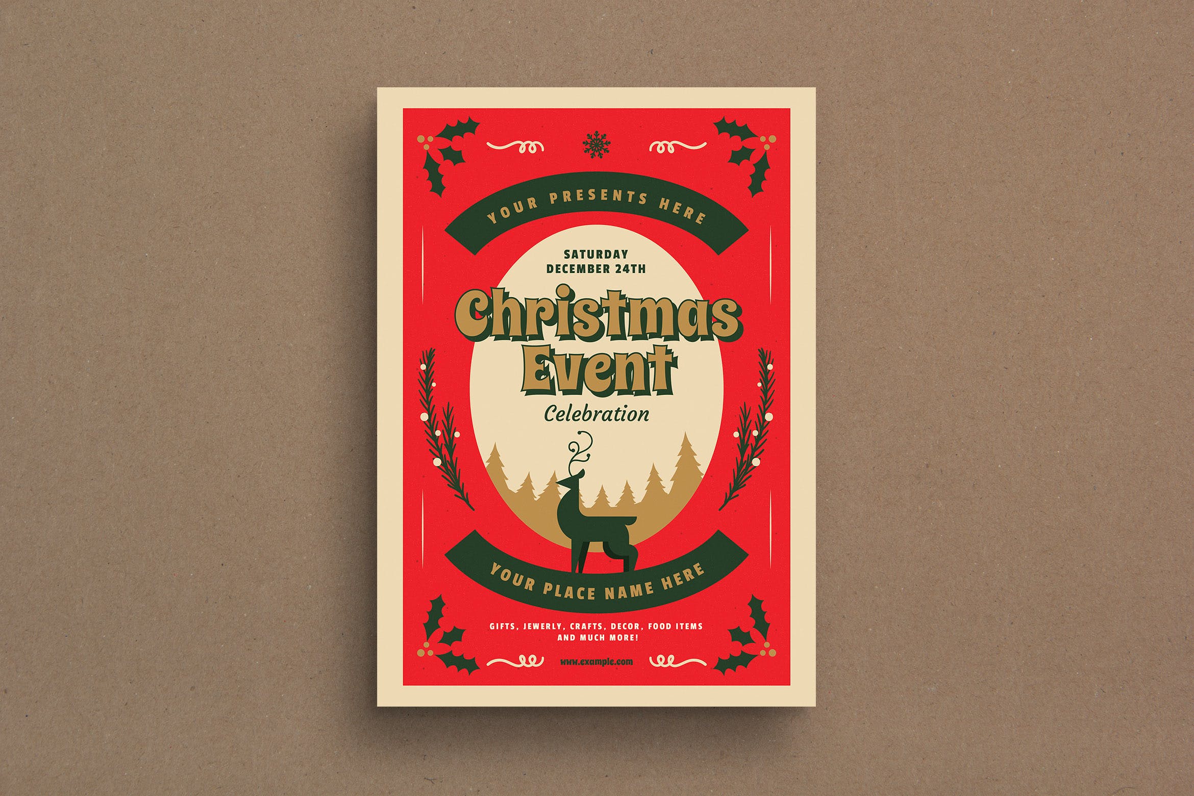 复古设计风格圣诞节活动海报传单模板v1 Retro Christmas Event Flyer