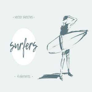 冲浪人物形象素描矢量图形 Sketches of surfers