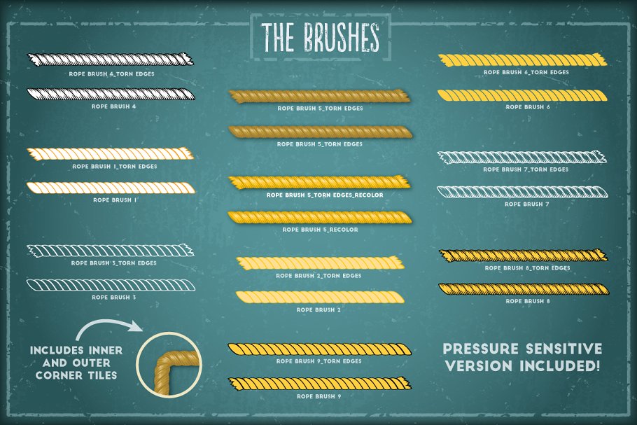 14种形状钢丝绳AI笔刷 Rope Brushes