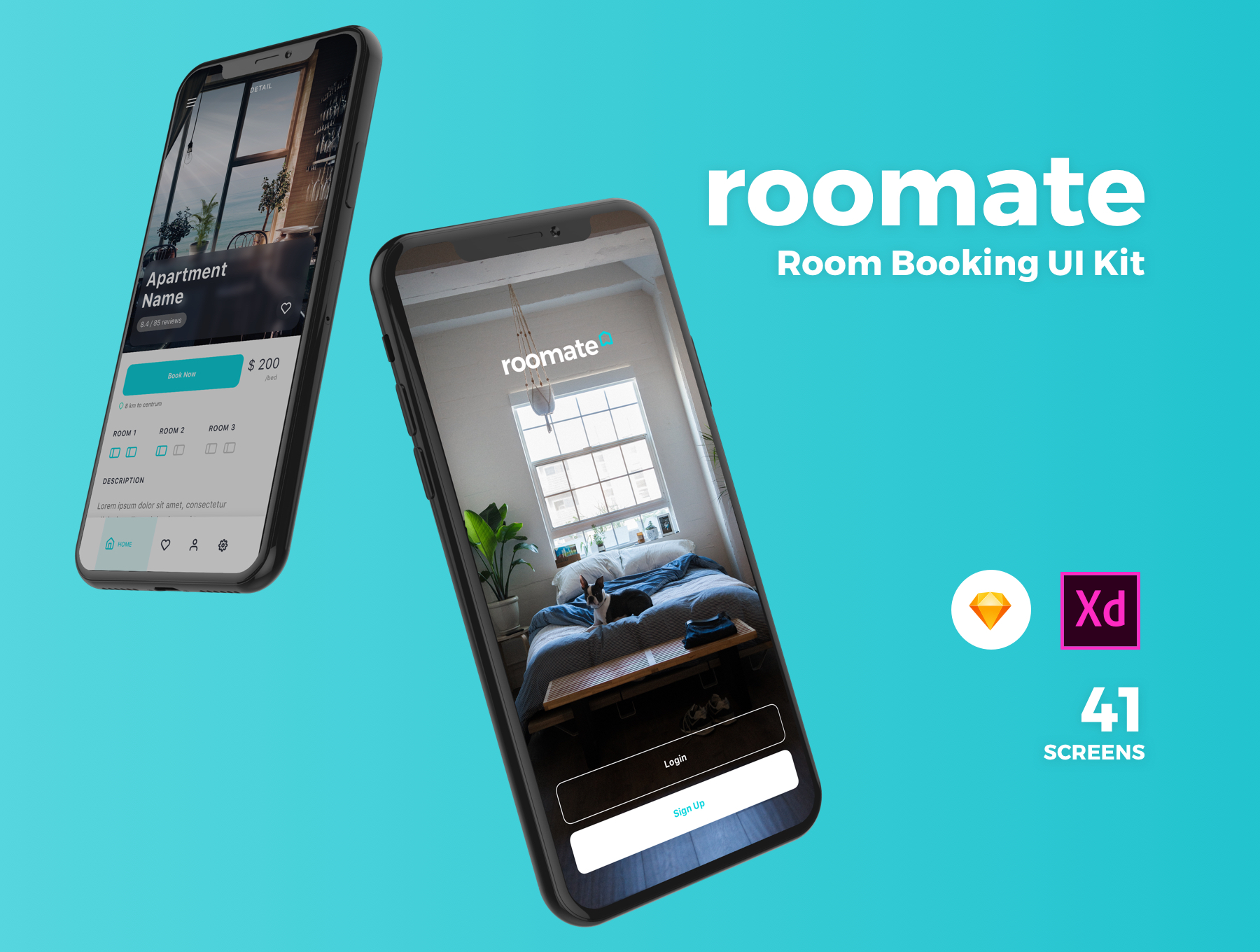 一流设计素材网下午茶：名宿酒店预订类APP UI KIT套装模板下载[Sketch]