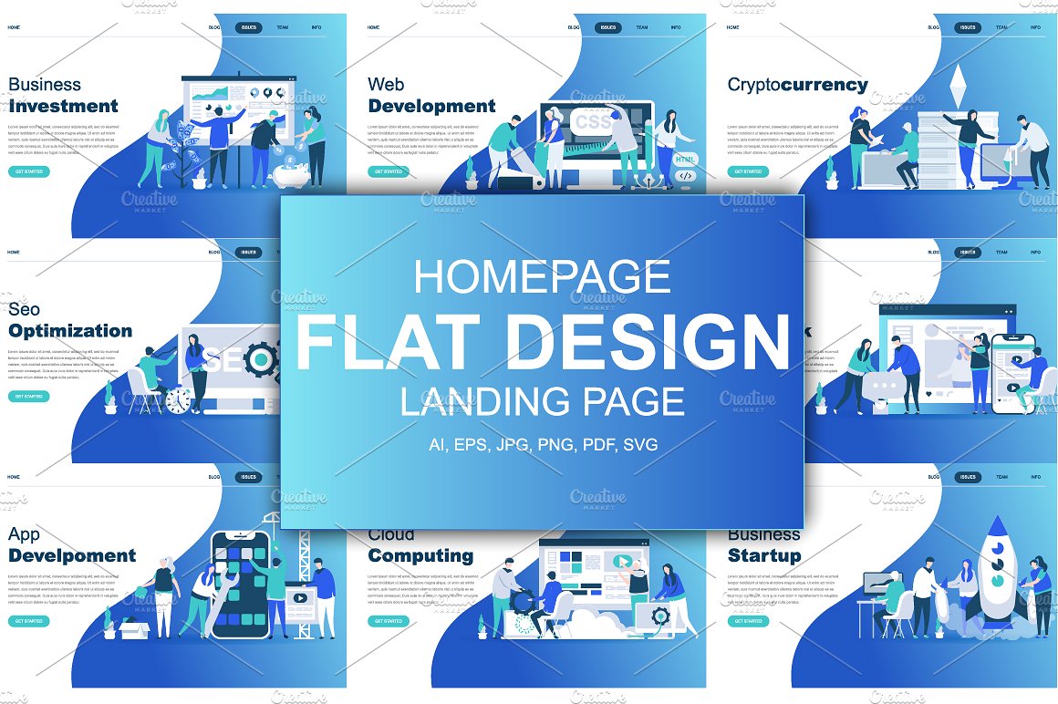 现代化平面设计着陆页模板 Flat Design Landing Page Templates