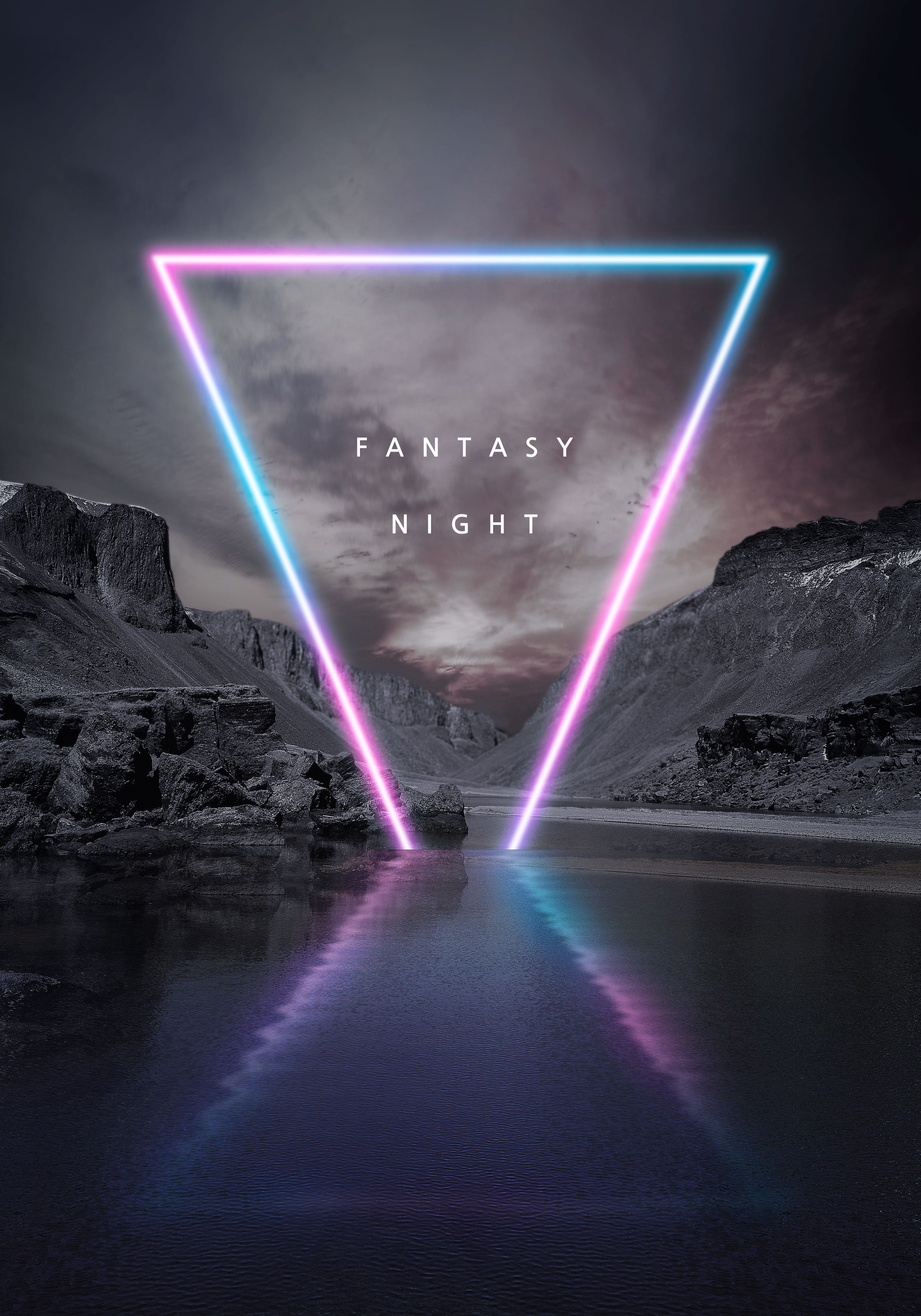 “梦幻之夜”几何霓虹图形创意海报素材合集