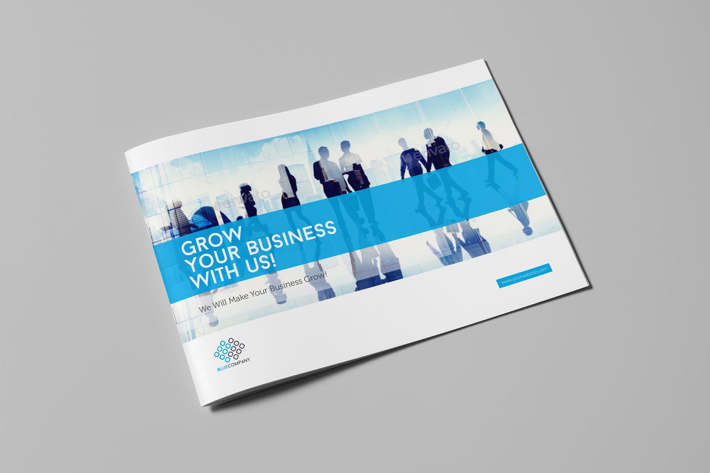 蓝色经典高科技公司画册设计模板 Blue Corporate Horizontal Brochure