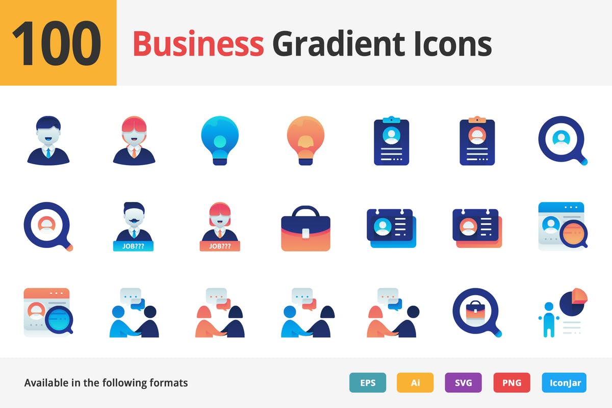 100枚商业职场主题渐变矢量图标 Business Employment Vector Gradient Icons