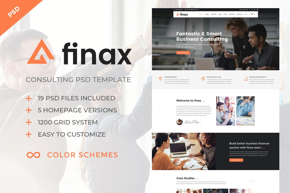 商务咨询类型企业网站PSD模板 Finax – Business Consulting PSD Template