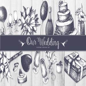 复古婚礼设计矢量元素合集 Vector Wedding Design Elements Set