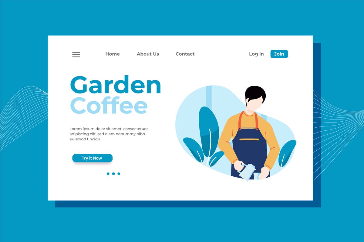 小资咖啡店咖啡品牌着陆页模板 Garden Coffee Landing Page Illustration