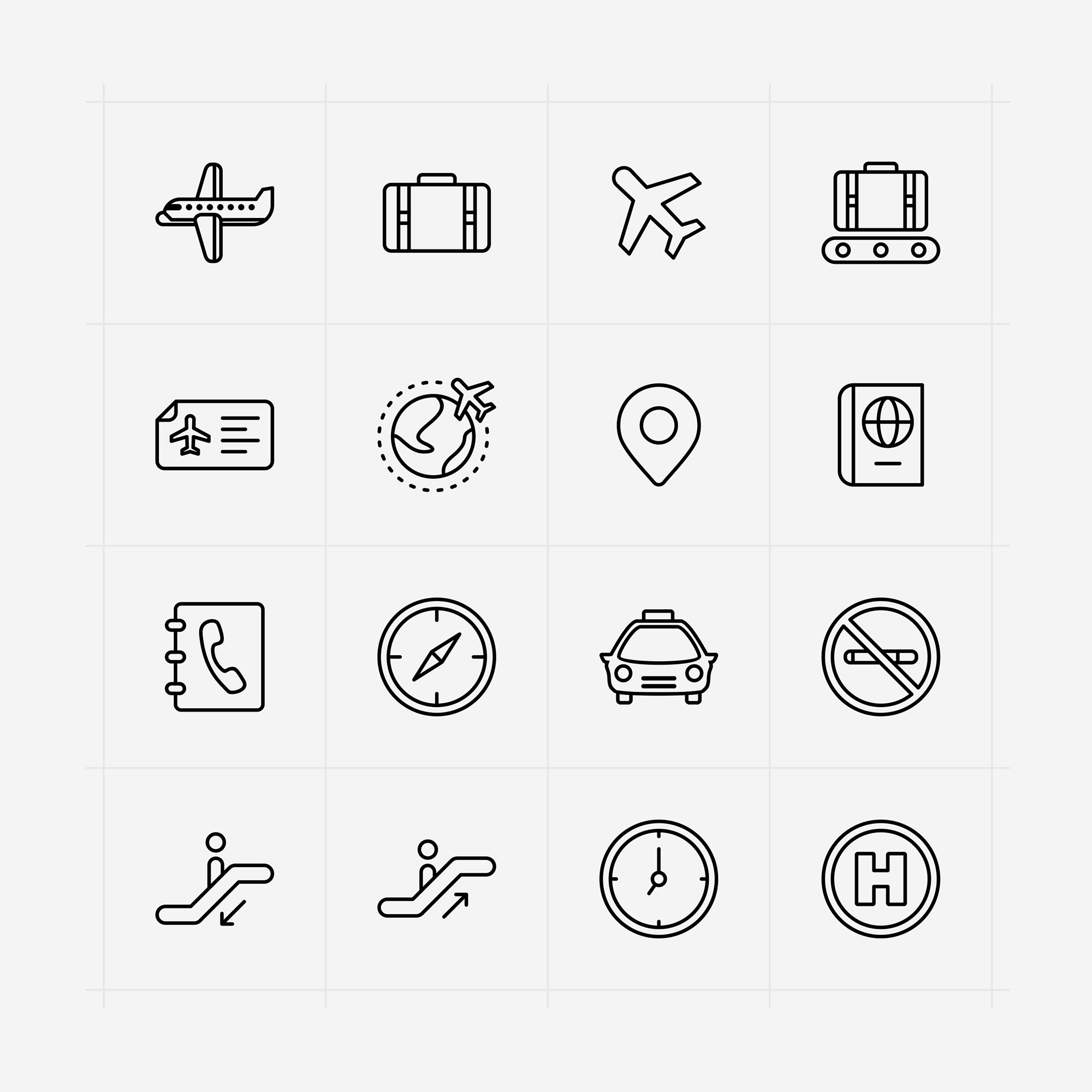 16枚机场/航空主题矢量线性图标 16 Vector Airport Icons
