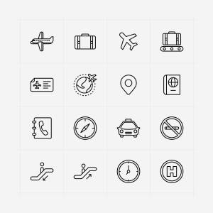 16枚机场/航空主题矢量线性图标 16 Vector Airport Icons