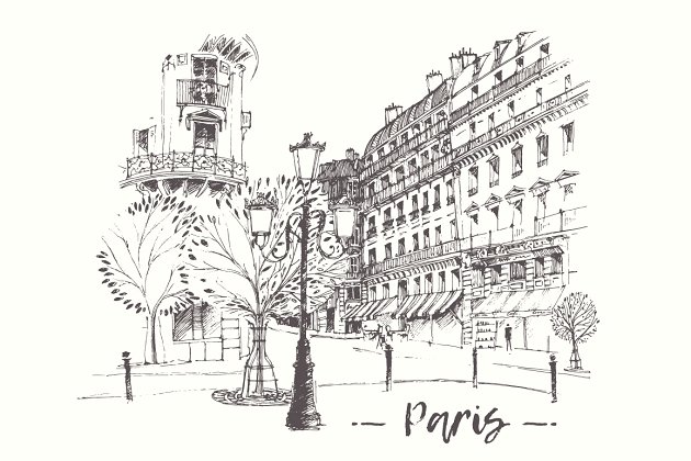 法国巴黎街景素描图形 Streets of Paris, France