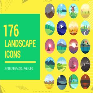 176个扁平风圆形风景图标 176 Flat Rounded Landscape Icons