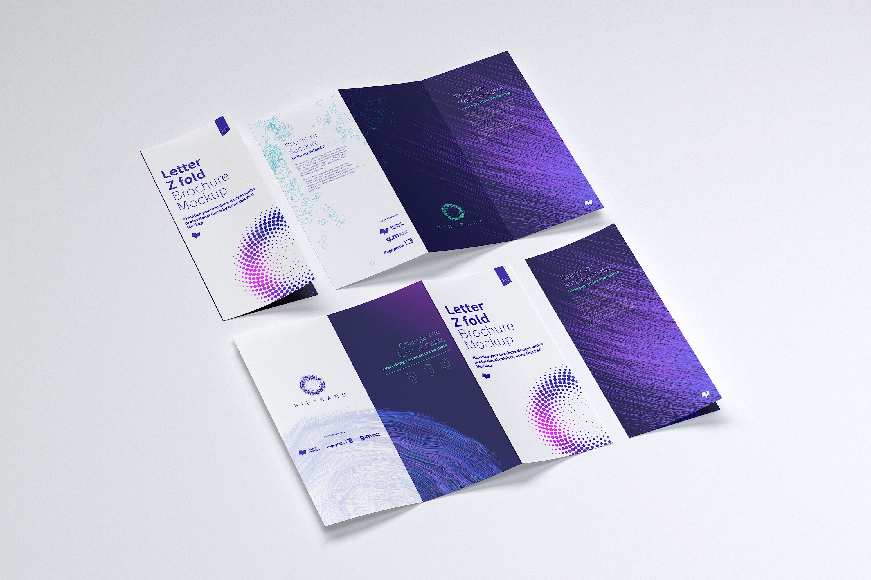 三折页折叠传单/宣传册设计效果图样机04 Letter Z Fold Brochure Mockup 04