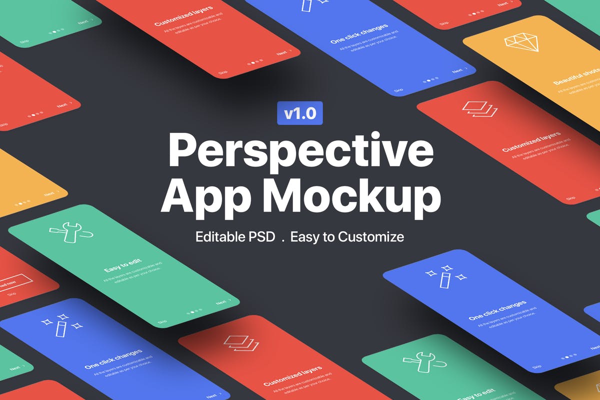 透视视图APP应用设计样机展示模板V1 Perspective App Mockup 1.0