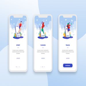 运动/旅游/时尚多主题插画APP应用启动页设计模板 Onboarding Screens Mobile App