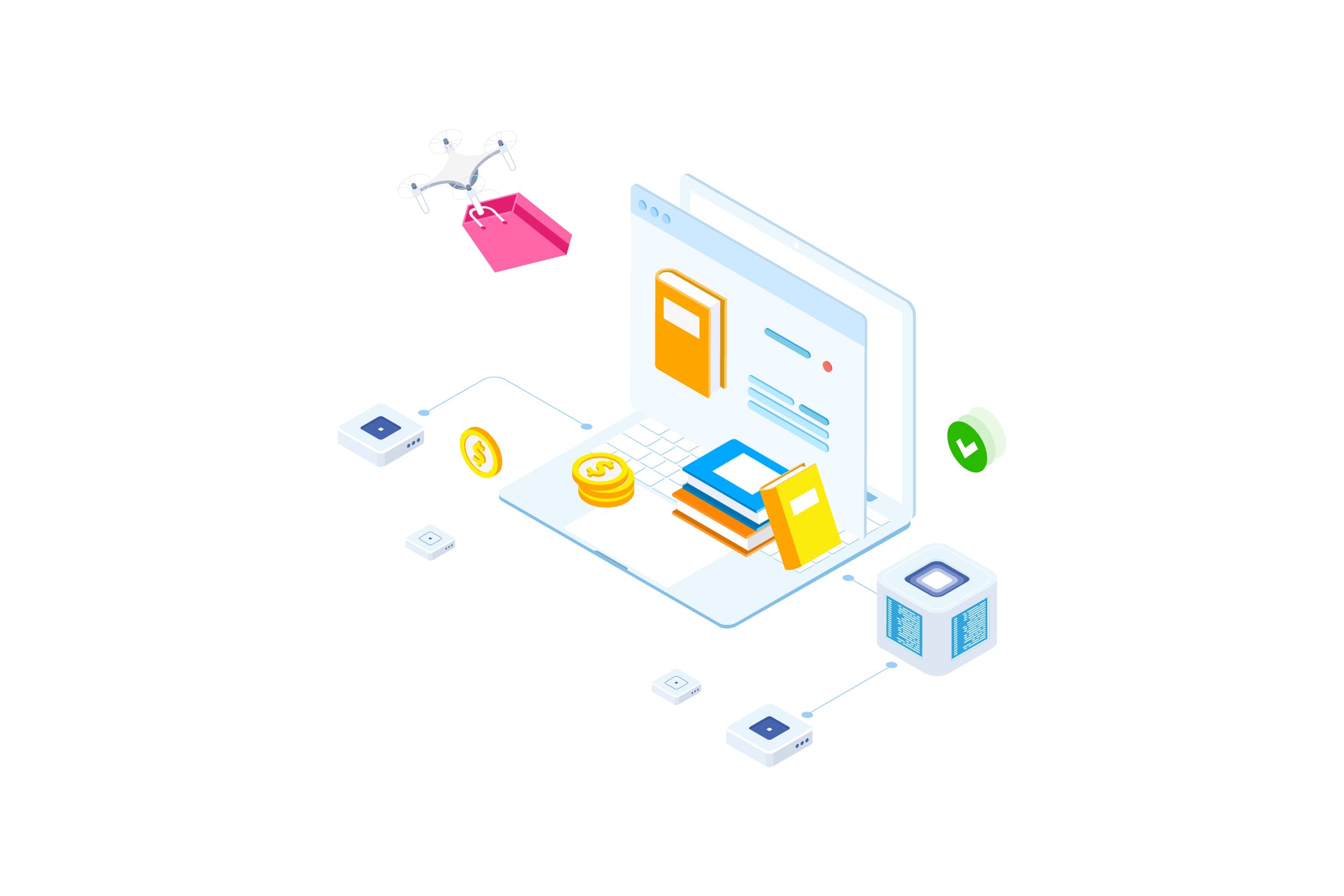 区块链电商主题等距矢量概念插画v6 E-commerce on Blockchain Isometric 6 – FV