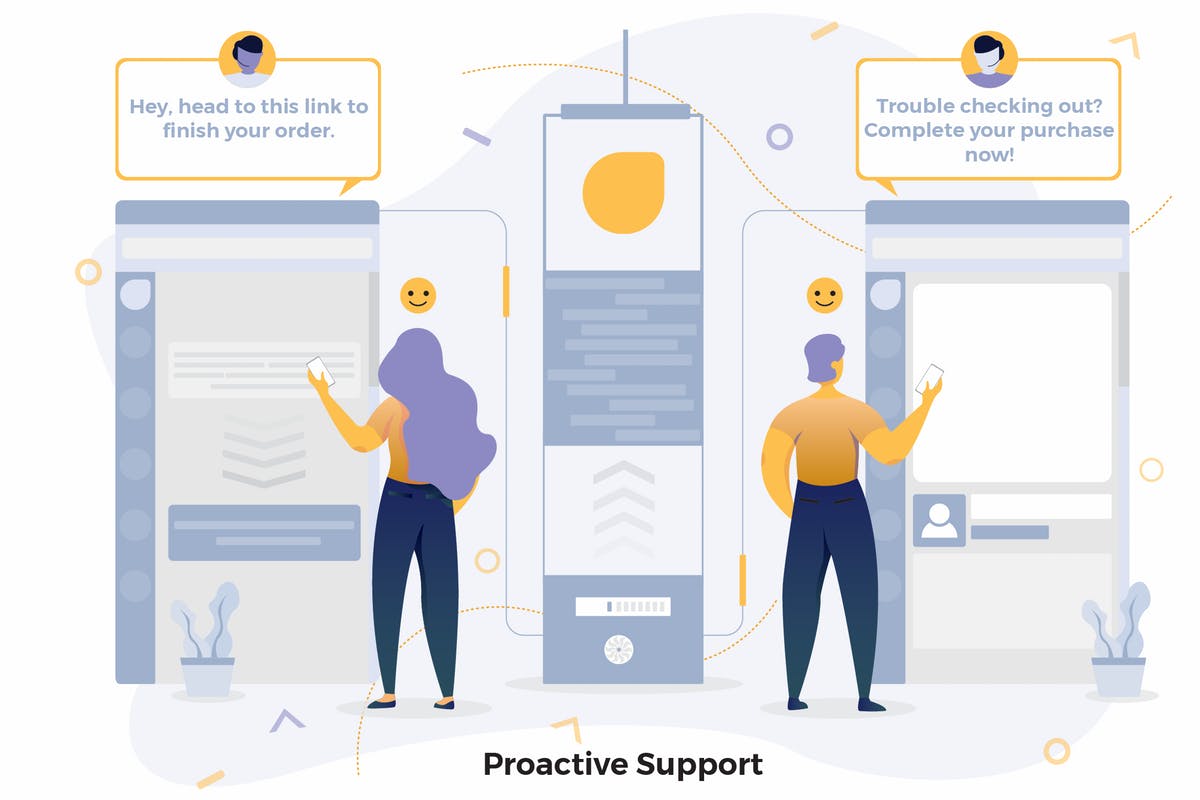 人机交互CRM概念插画免费素材 Proactive Support Illustrations CRM