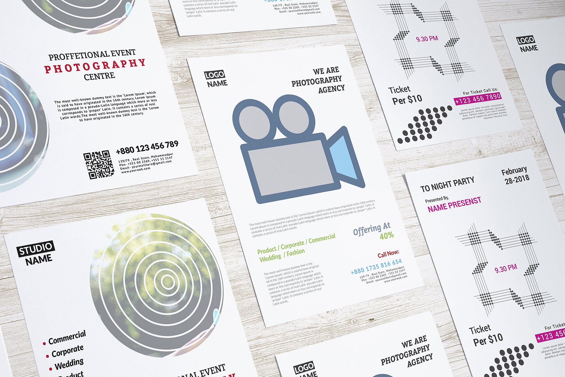 信笺，传单，海报样机模板合集 Letterhead, Flyer, Poster mockup v.1