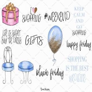 水彩风格的时尚购物剪贴画合辑下载[png]