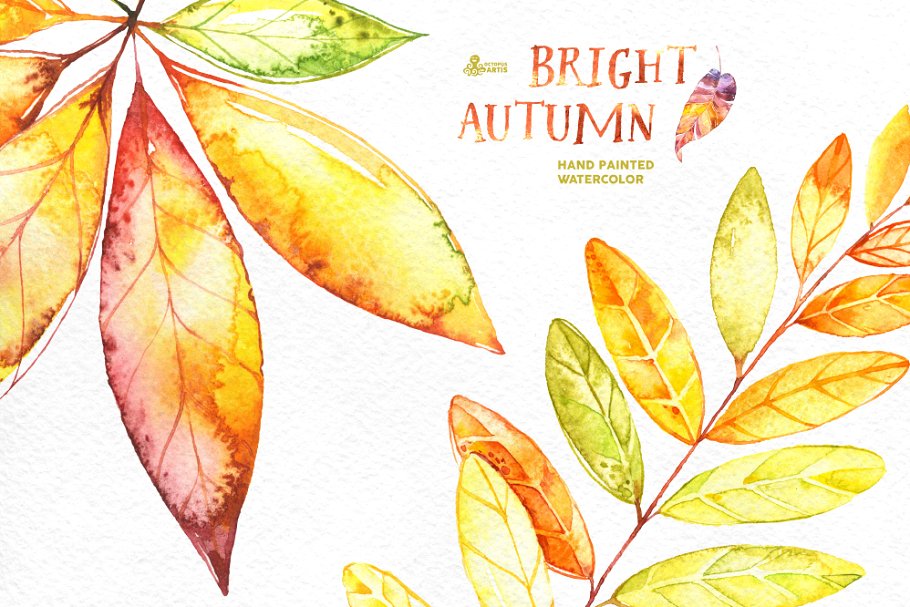 灿烂的秋天水彩插画收藏 Bright Autumn. Watercolor collection