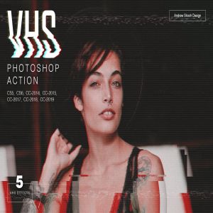 家用录像系统信号故障屏幕效果PS动作 VHS Photoshop Action