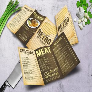 80年代复古三折页西餐厅菜单模板 80’s Retro Trifold A4 & US Letter Menu