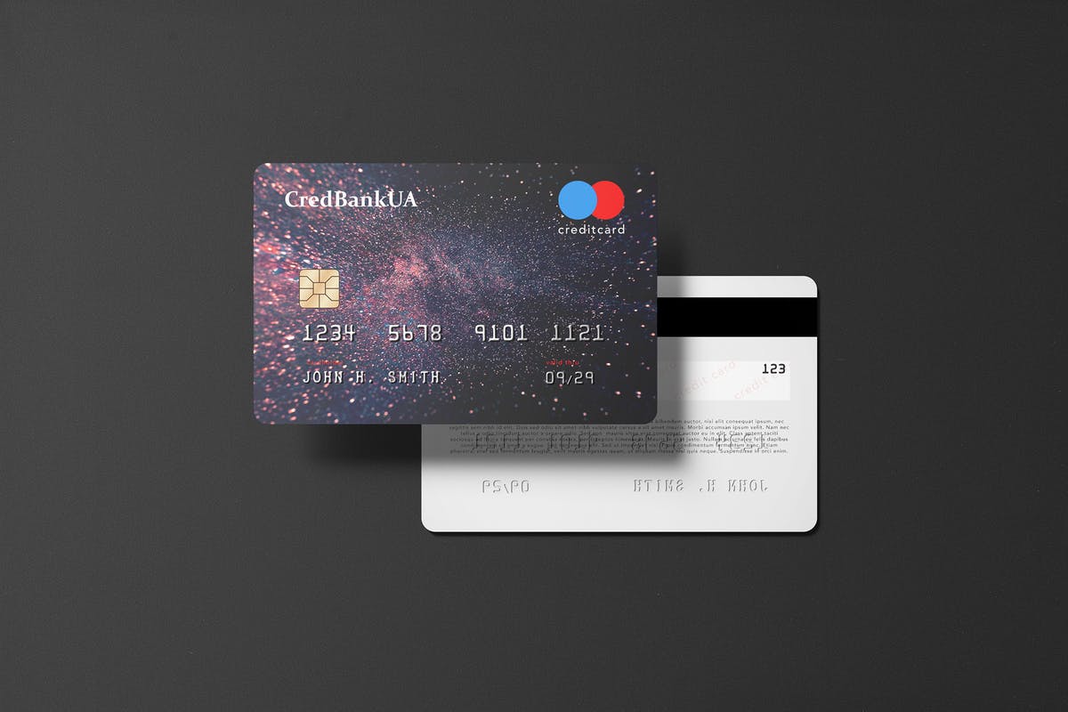 压花信用卡样机模板 85×55 Landscape Credit Card Mockup