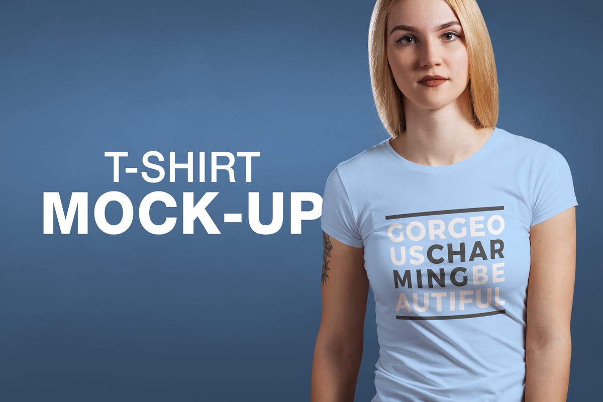 女士T恤服装场景[多个模特场景] Crew Neck T-shirt Mock-up Female Version