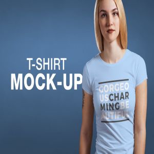 女士T恤服装场景[多个模特场景] Crew Neck T-shirt Mock-up Female Version