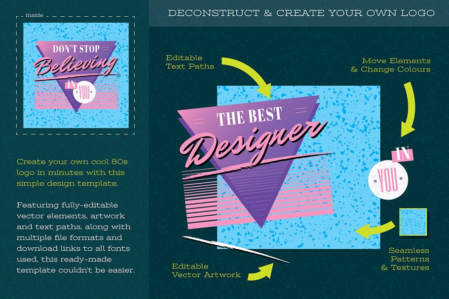 80年代风格标语牌样式Logo模板 1980s Style Slogan Template