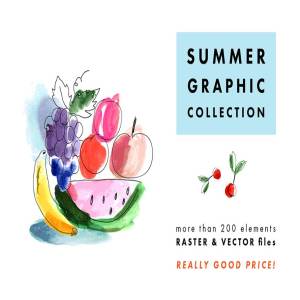 简笔画水彩剪贴画合集 HUGE SUMMER set