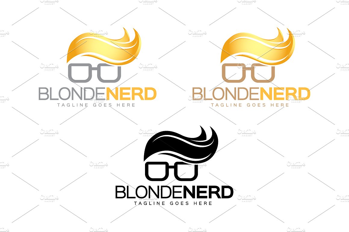 金色的书呆子图形阅读主题Logo模板 Blonde Nerd Logo