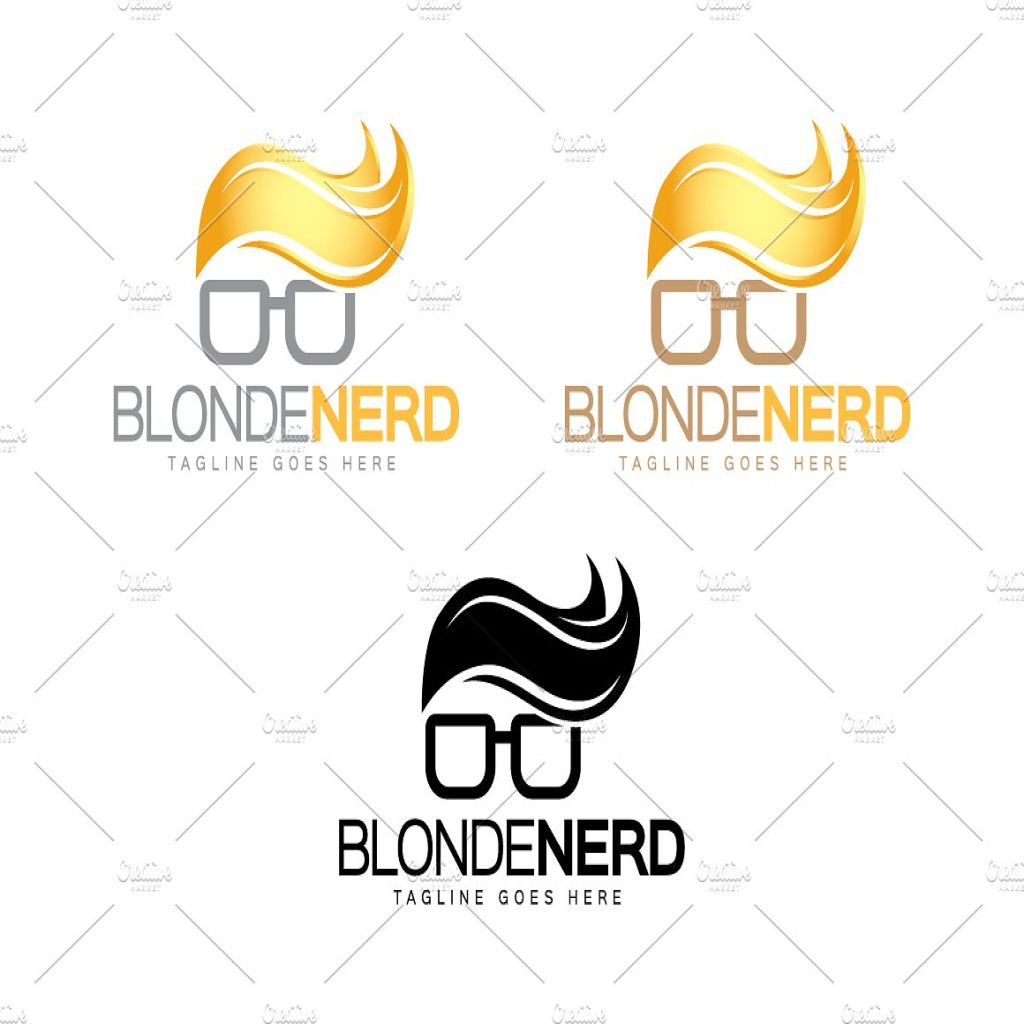 金色的书呆子图形阅读主题Logo模板 Blonde Nerd Logo插图